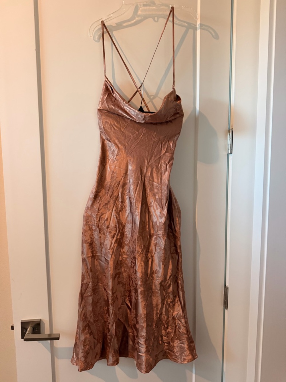 Cider Rose Bronze Satin-Blend Slip Midi Dress
